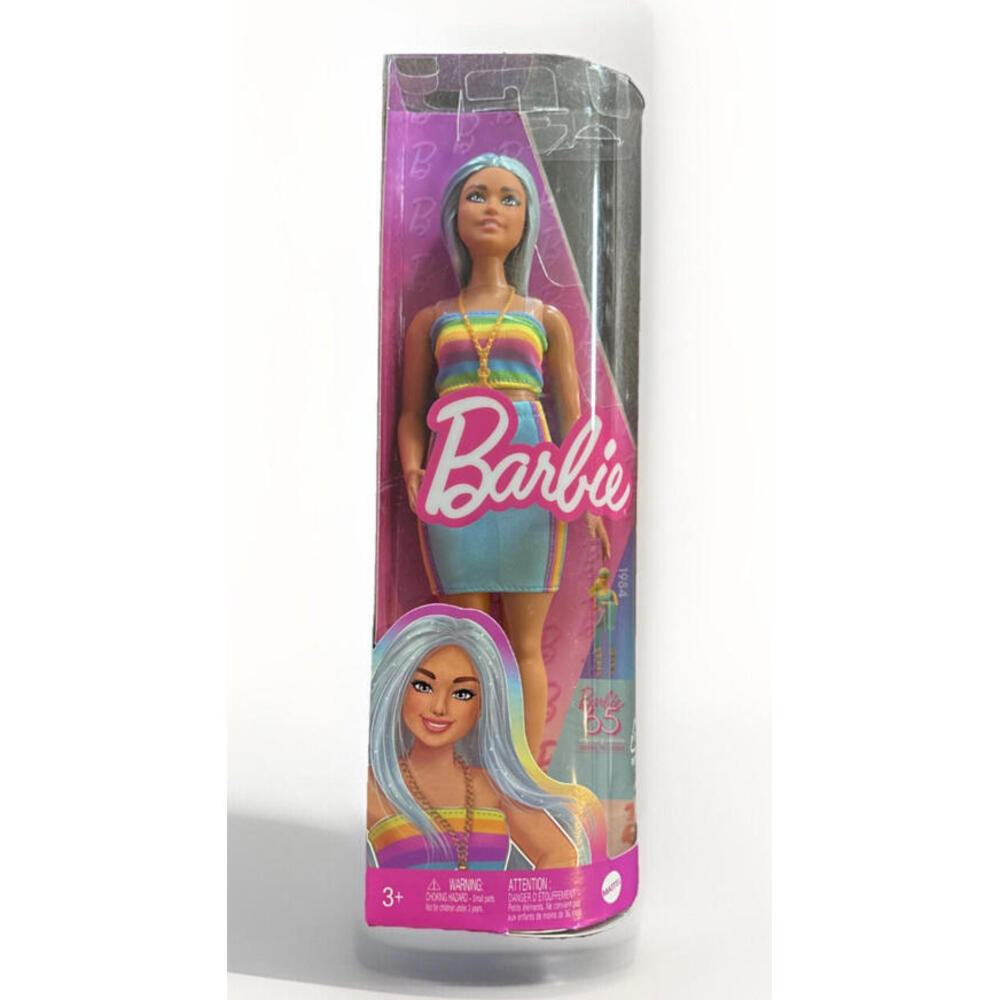 Mattel Barbie Fashionistas 218 Doll 65th Ann Curvy Blue Hair Rainbow